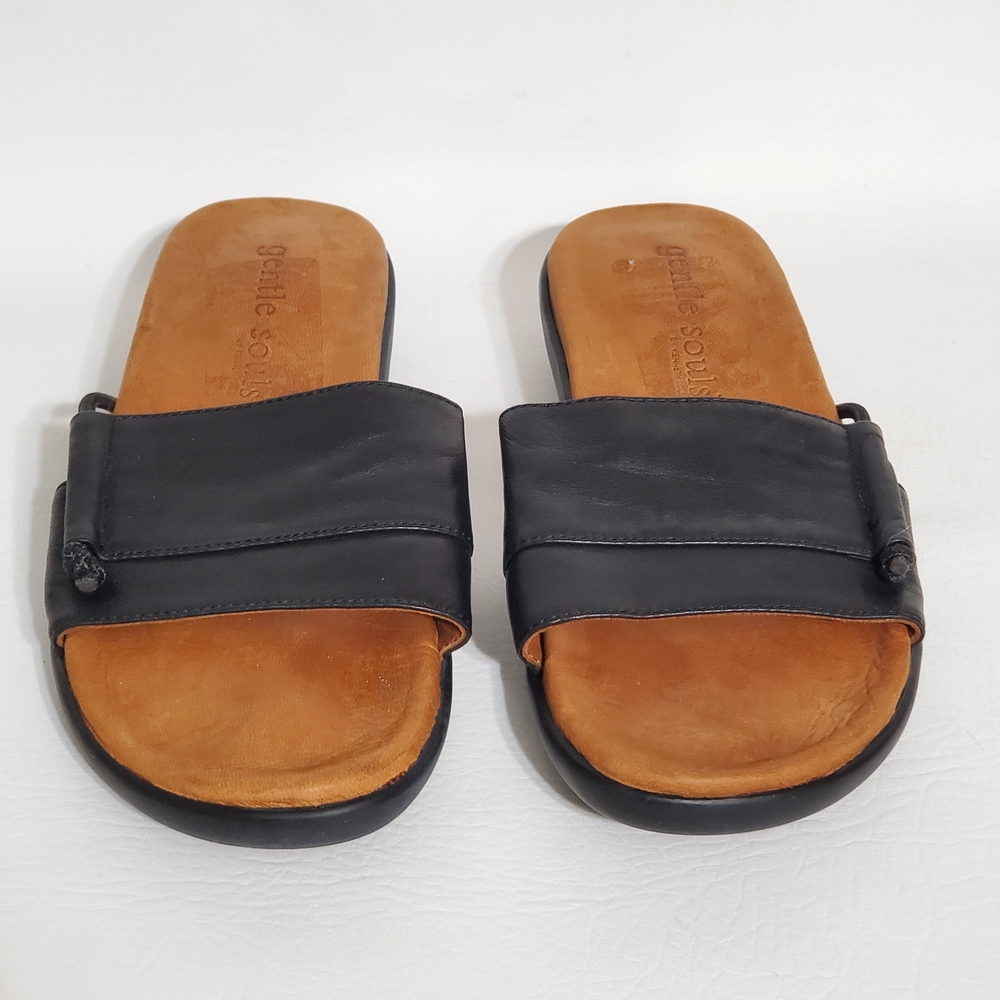 Gentle Souls Golum Kenneth Cole Black and Brown Leather Slide Sandals - Picture 2 of 9
